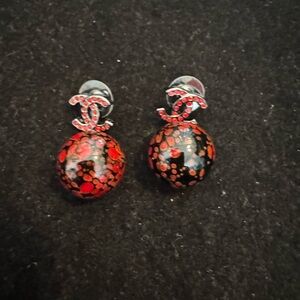 Chanel Red and Black Minnaseur Drop Earrings